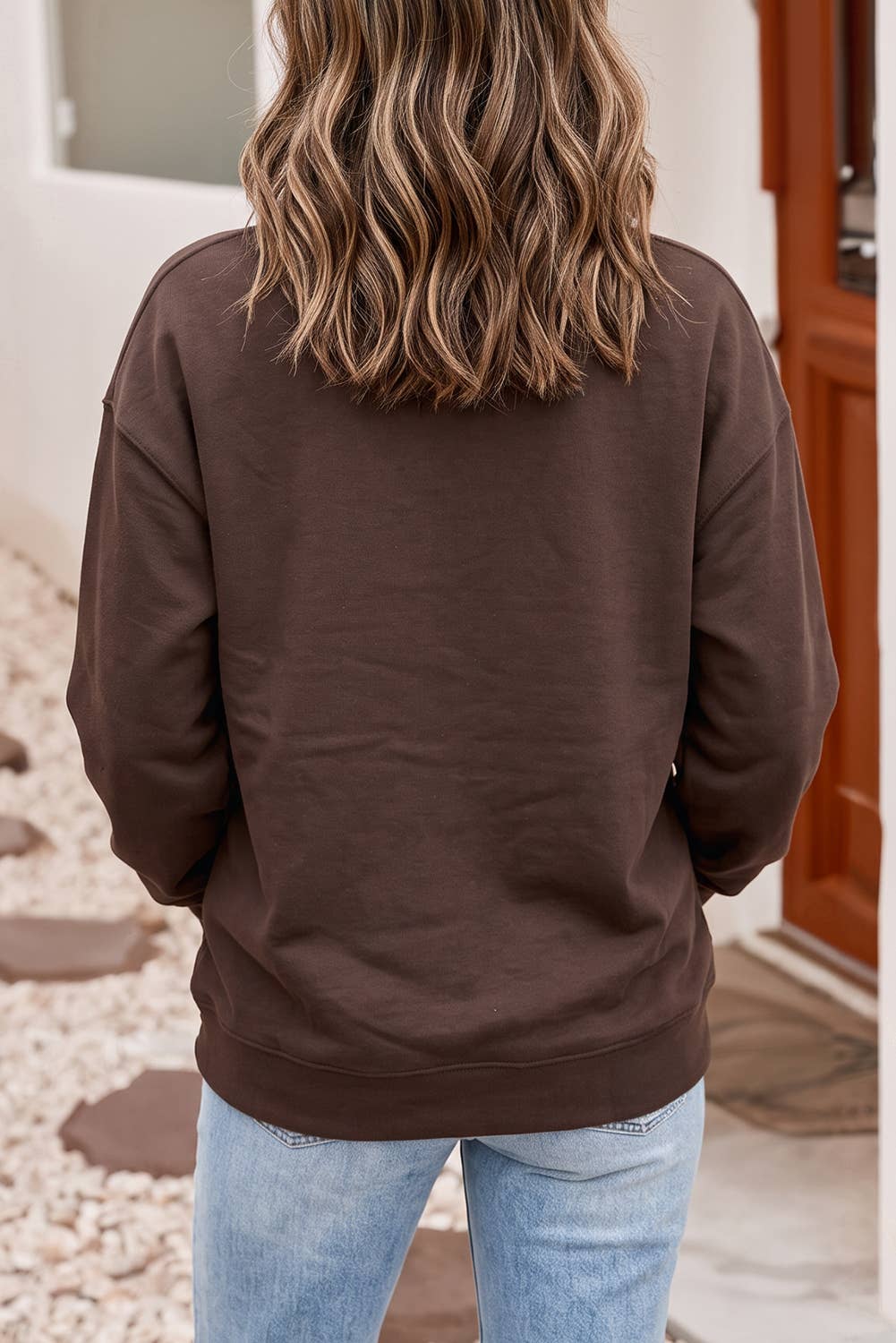 Polka Dot Slogan Print Casual Pullover Sweatshirt: Coffee